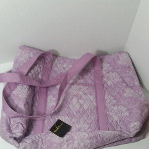Large Quilted Tote Purple Flowers 7 Pockets Shopping Gym Travel Baby